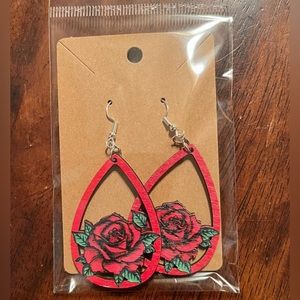 Wooden rose earrings